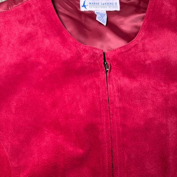Marsh Landing II Red Suede Leather Vest Women 2X Plus Size Full Zip VTG - Picture 3 of 6